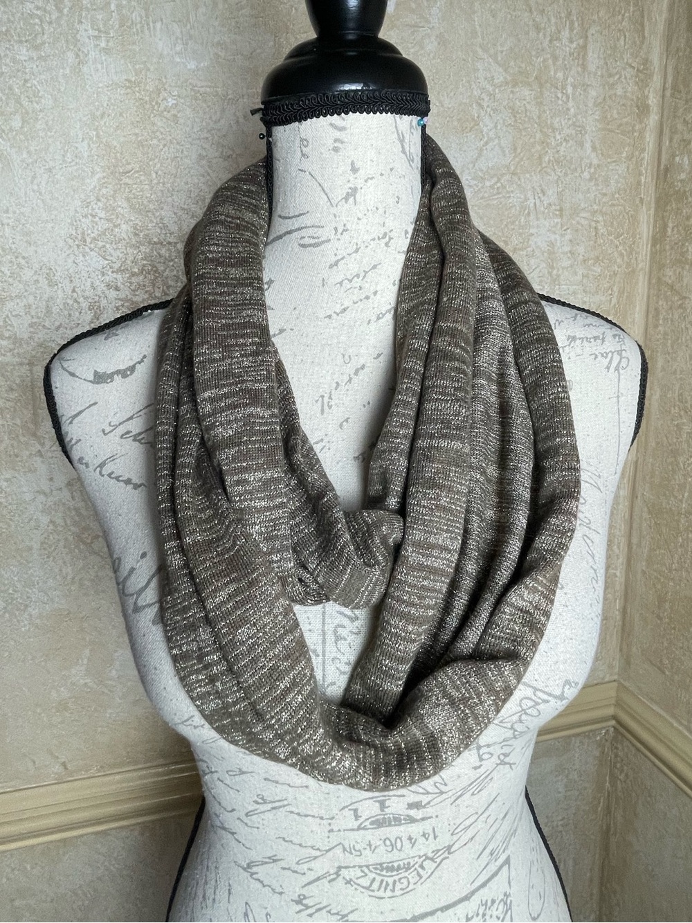 Metallic Shimmer Glitter Neutral Brown Gold Infinity Loop Scarf Cozy Chic Glam